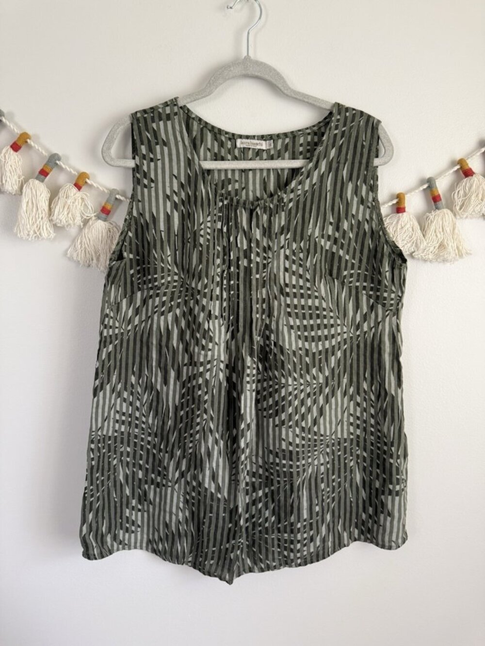 Laura Bianchi 100% Linen Made In Italy Green Leaf Sleeveless Tank Top Coastal XL